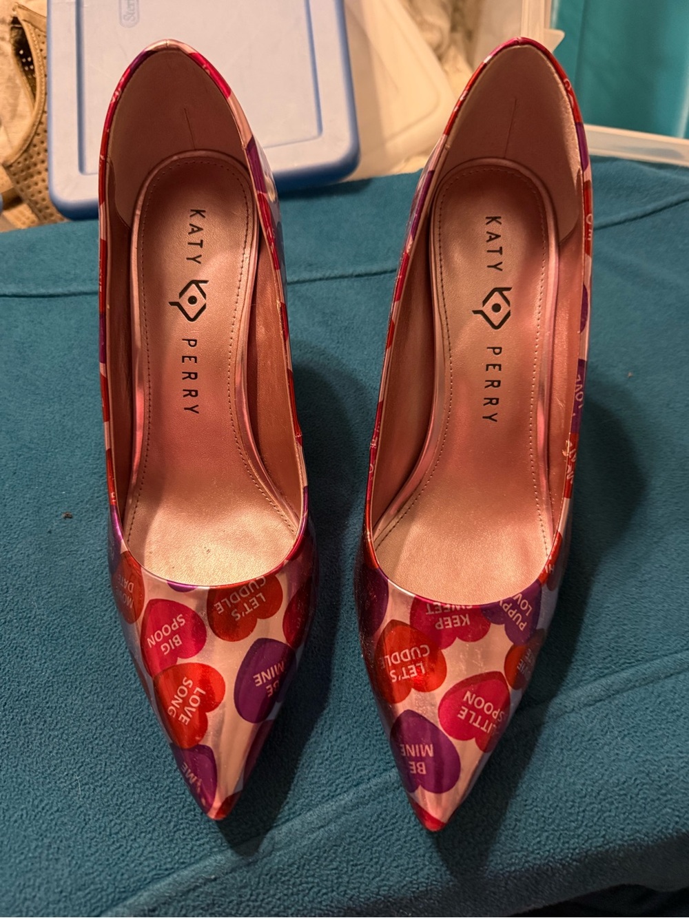 Katy Perry Collections Pink Multicolor Conversation Heart Pointed Pumps